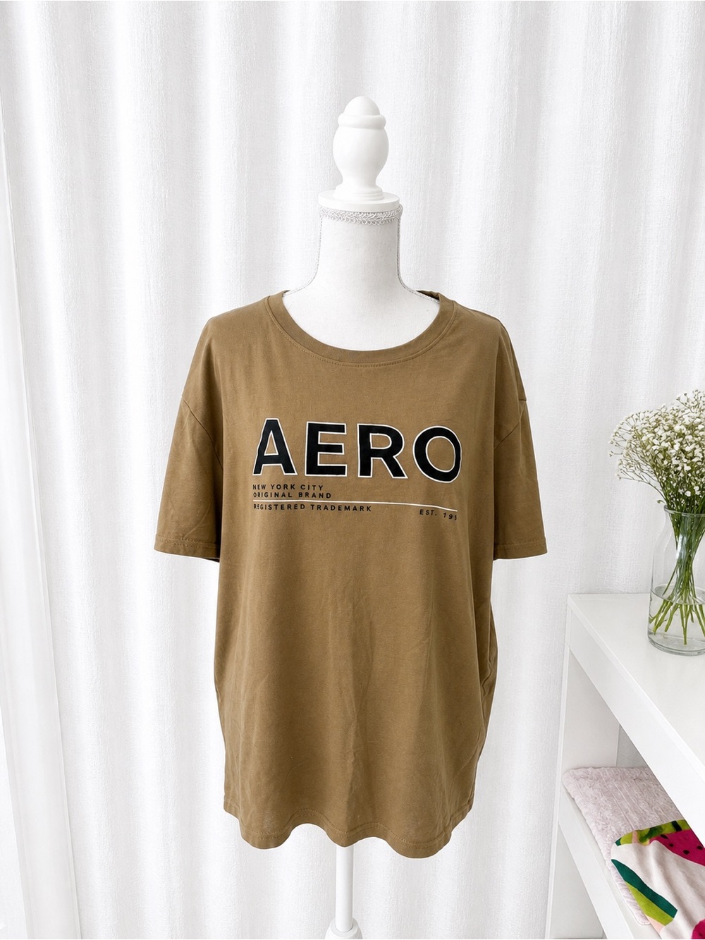 Aeropostale Olive Brown Logo Crewneck Tee